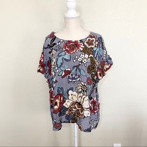 🌿Masai Striped Floral Blouse Size XL